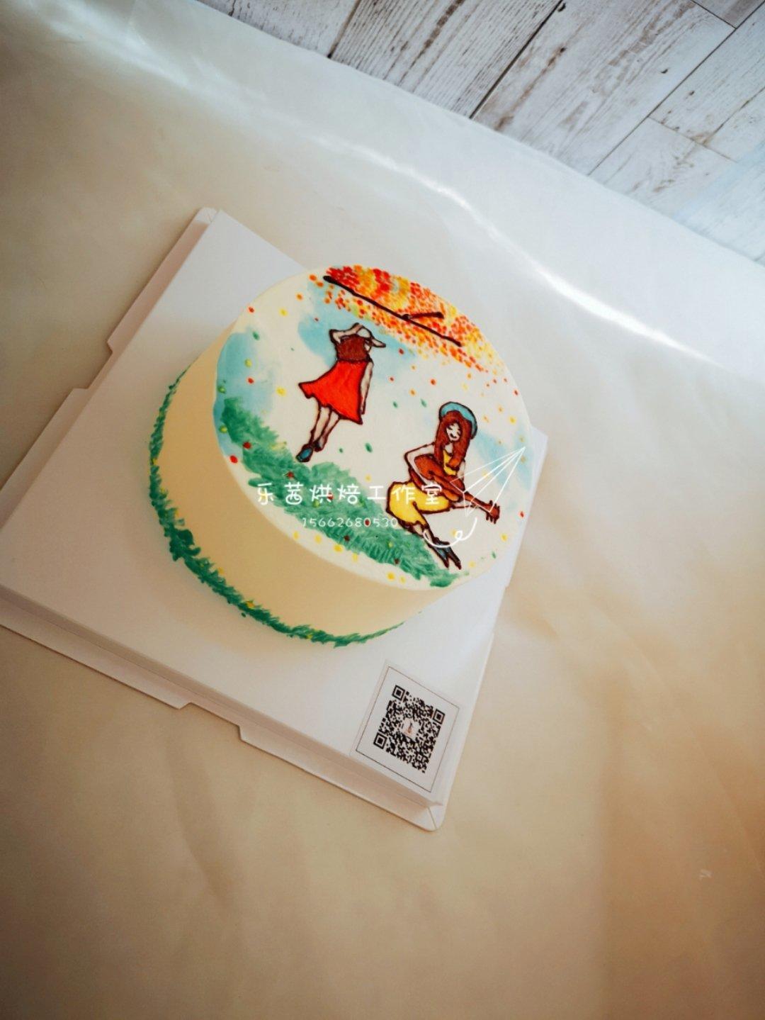 淡奶油手绘蛋糕