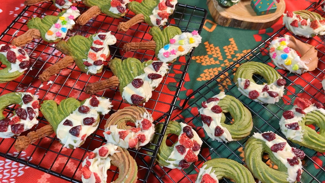 圣诞花环曲奇💕节日仪式感满满的小饼干！