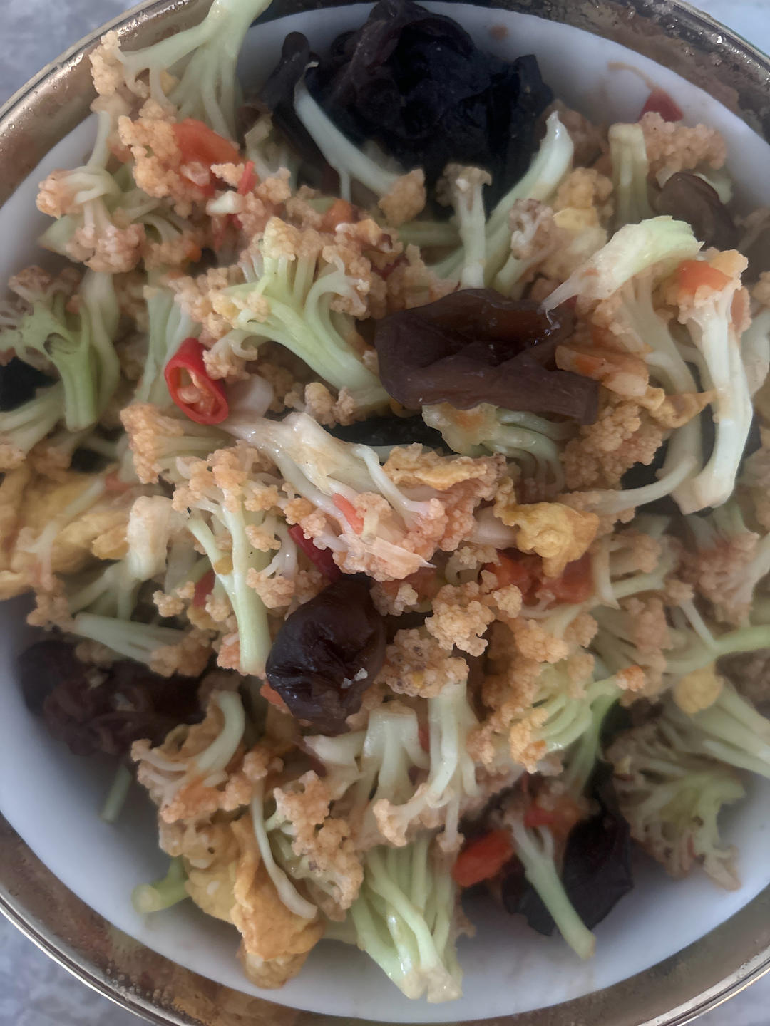 一年四季的开胃下饭素菜！有机菜花木耳炒番茄鸡蛋