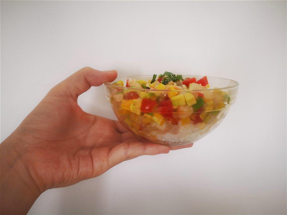 鲜虾牛油果萨萨酱拌糙米饭【健康一锅端】