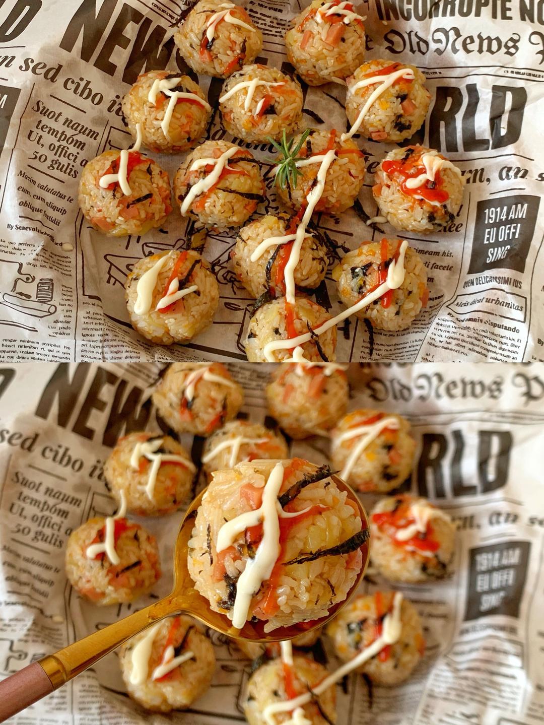 ㊙️剩米饭的神仙吃法〰️日式火腿土豆饭团的做法