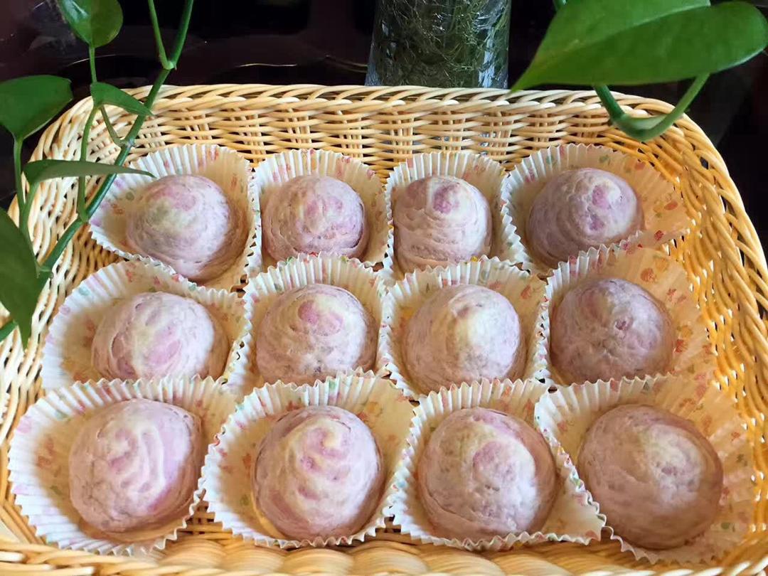 蛋黄酥~紫薯、抹茶、原味~花好月圆，中秋快乐~内附一次做六色蛋黄酥方法~