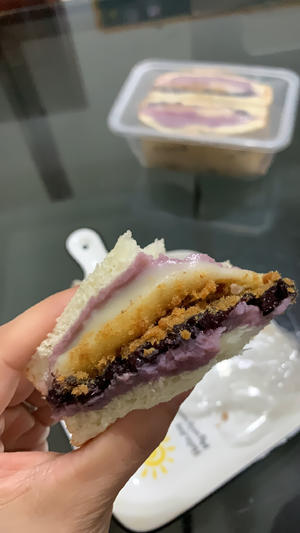 紫米芋泥麻薯肉松三明治的做法 步骤24