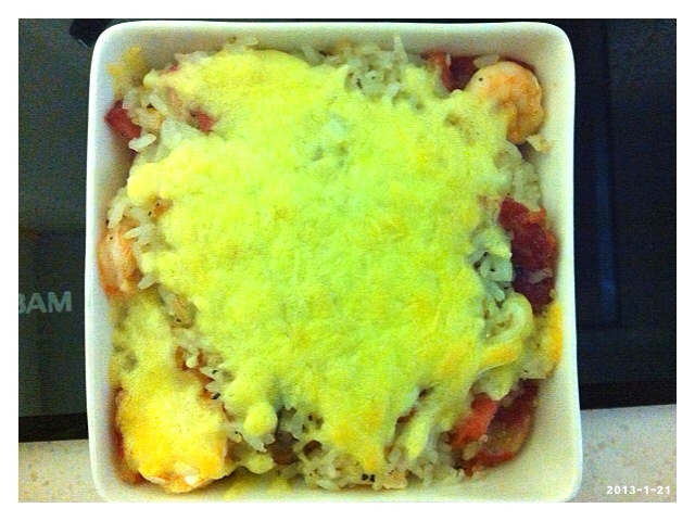 虾仁培根芝士焗饭