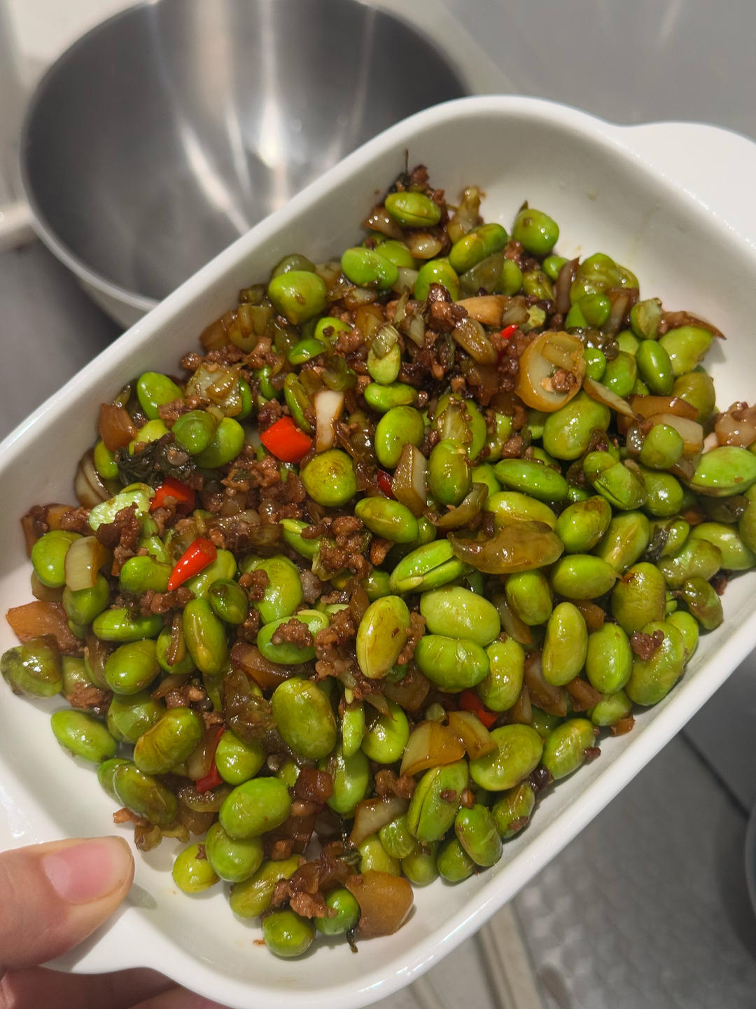 肉末酸菜炒毛豆