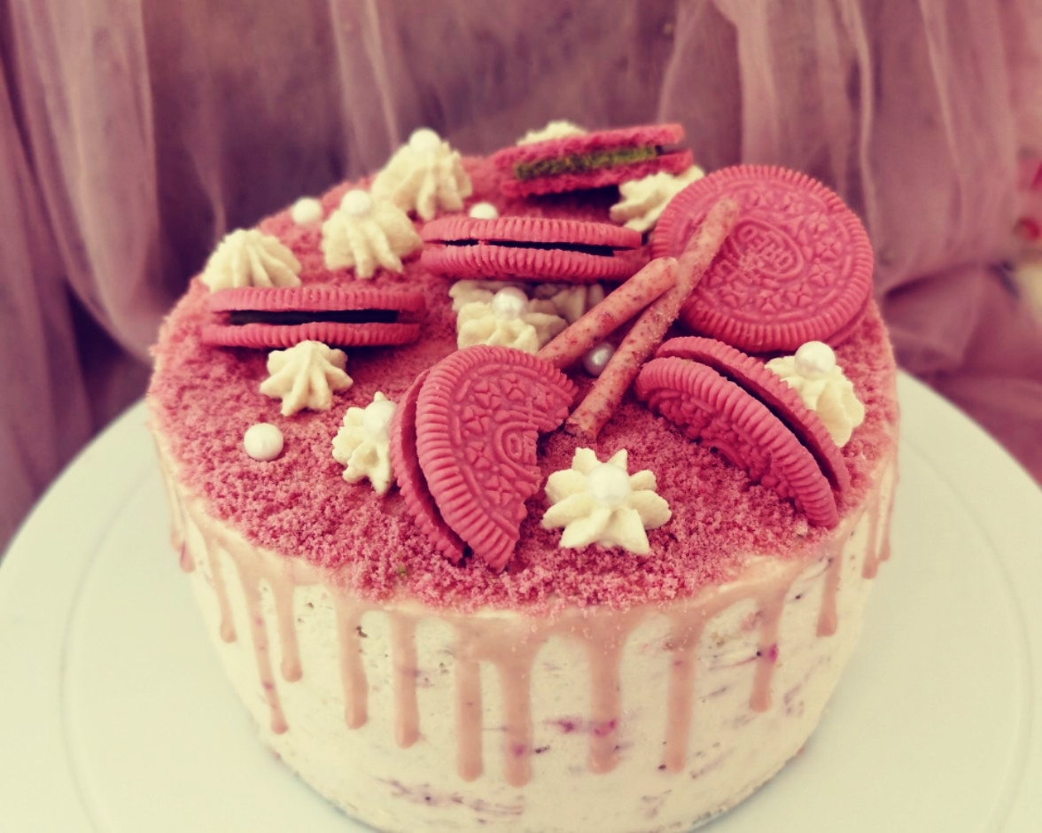 少女心浪漫樱花粉奥利奥草莓蛋糕🌸樱为有你🌸
