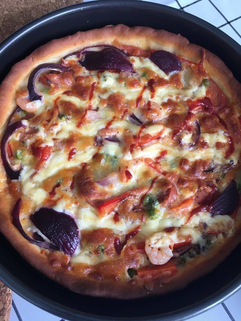 鲜虾🍤培根披萨🍕“内附敲好吃的饼皮做法”