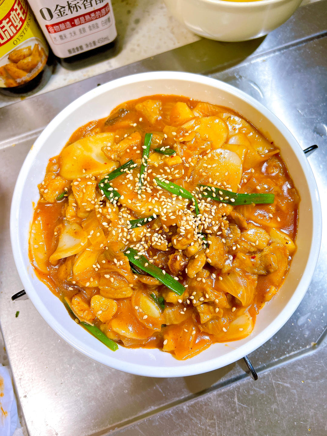 辣白菜五花肉炒年糕