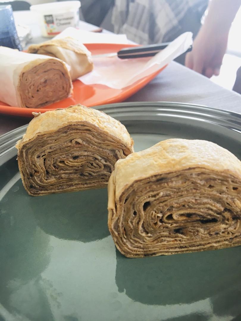 千层毛巾卷，原味、抹茶、巧克力三种口味