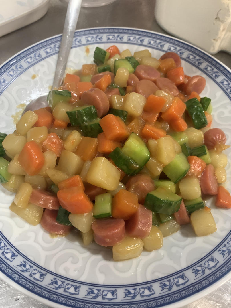 鸡汁火腿素三丁😋（快手菜，简单零失败！）