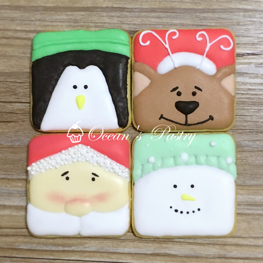 圣诞卡通糖霜饼干--圣诞企鹅和雪人