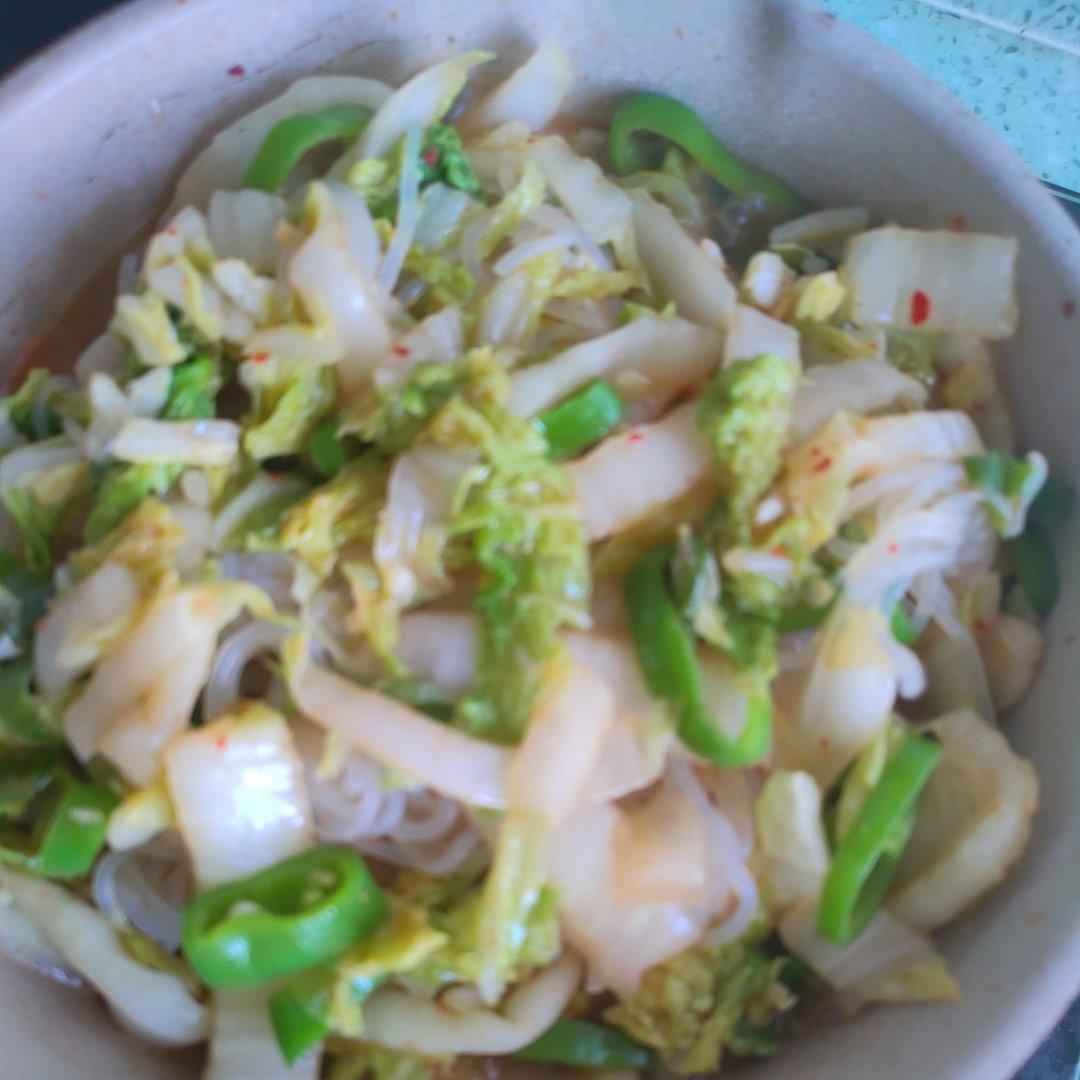 减肥快手菜-圆白菜炒魔芋粉丝