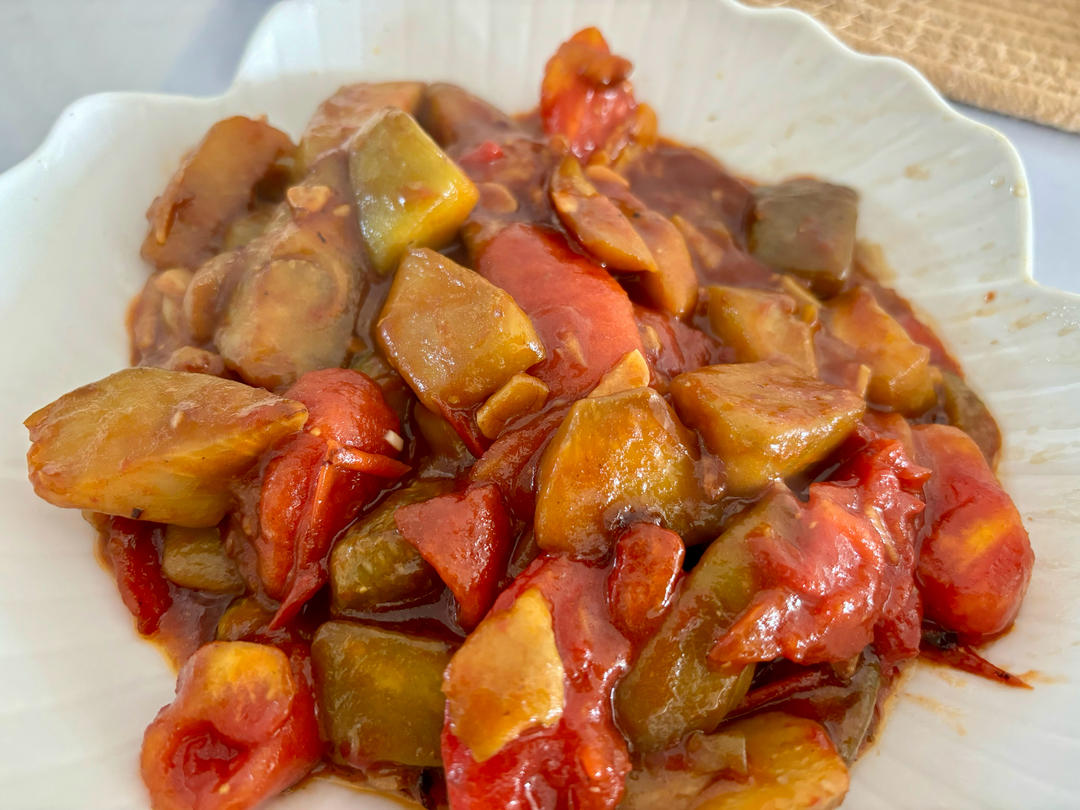 5分钟快手下饭菜#番茄炒茄子🍅番茄家族