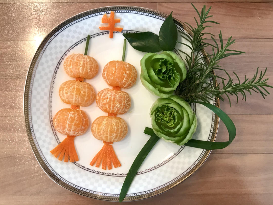 创意摆盘上海青玫瑰