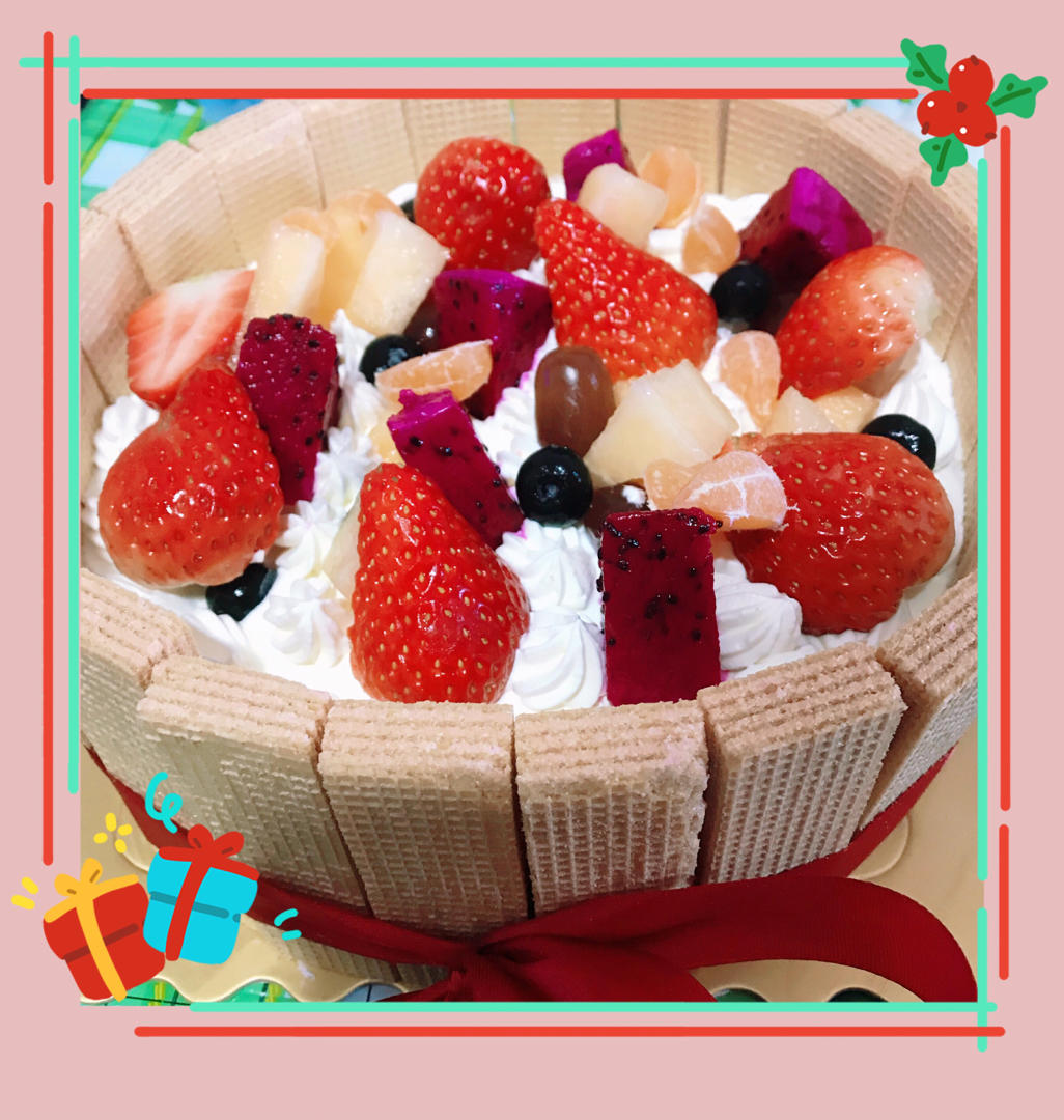 生日蛋糕教程【威化饼干围边】