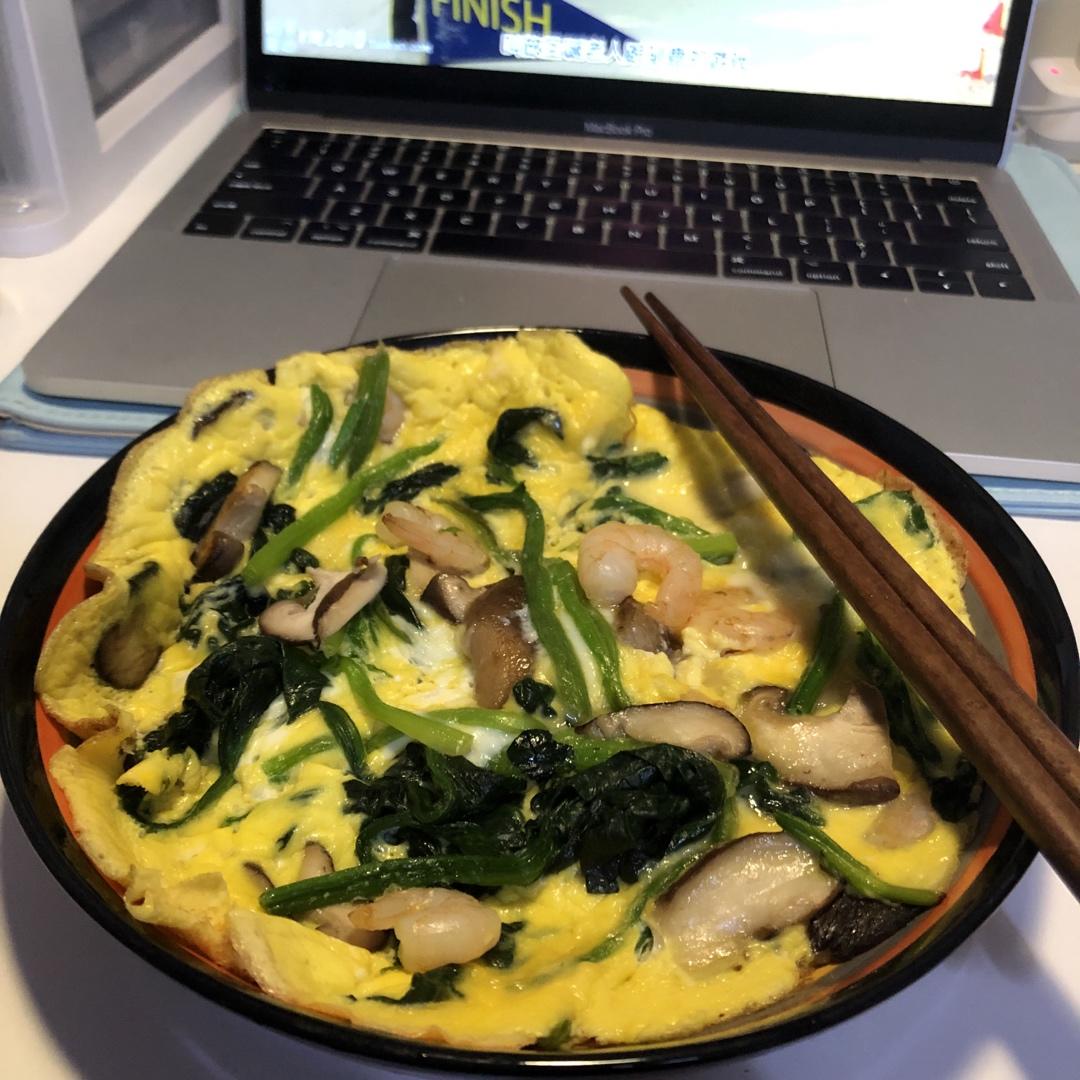 菠菜蘑菇虾仁烘蛋