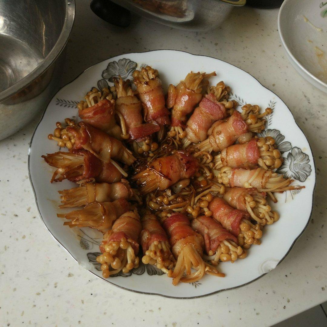可乐金针菇培根卷