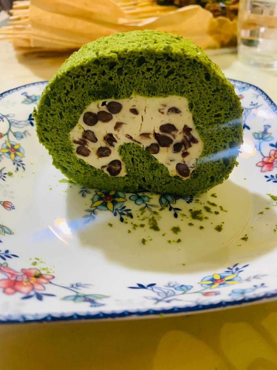 无油抹茶蛋糕卷❗奶酪蜜豆馅