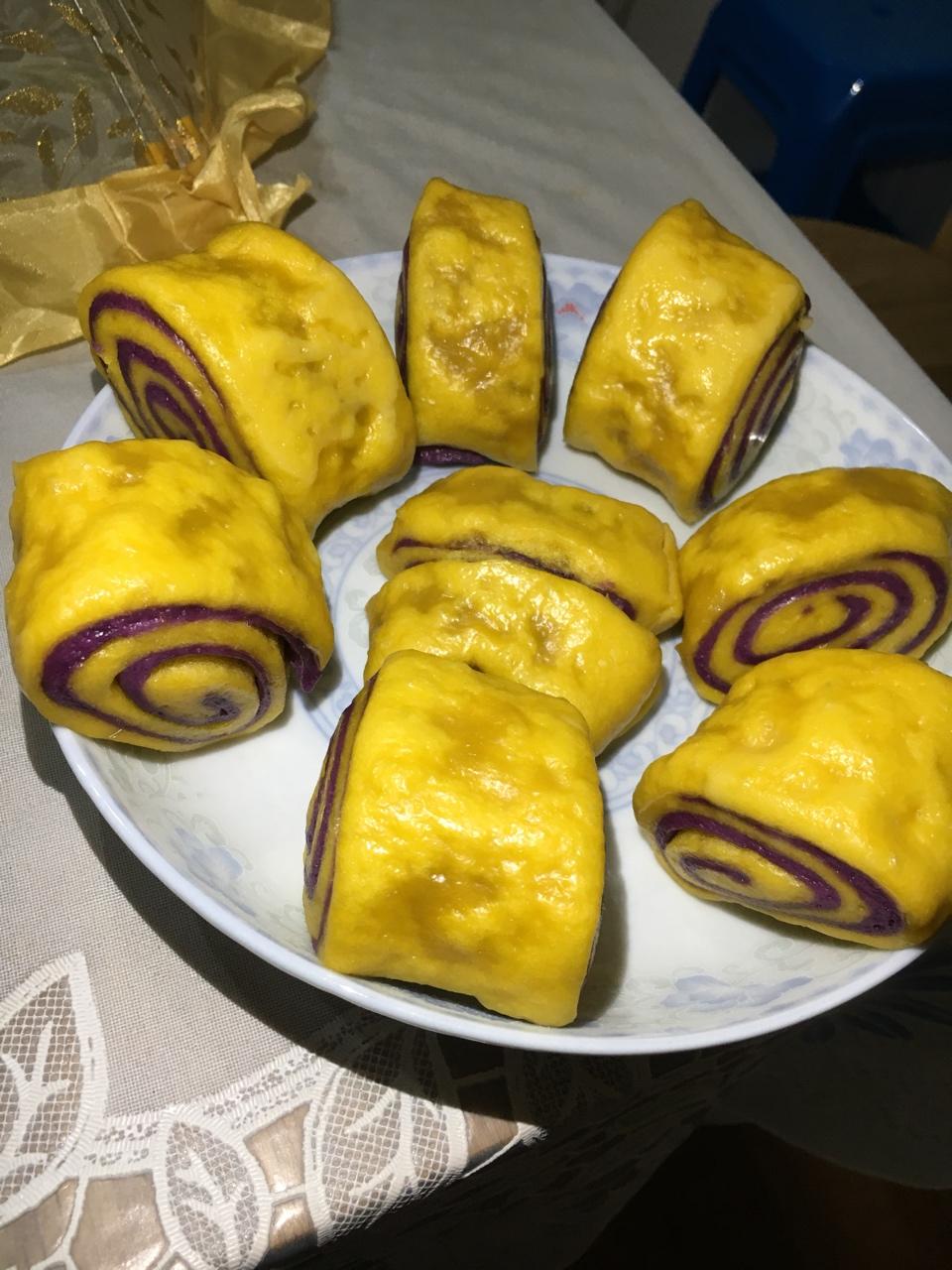南瓜紫薯花样馒头