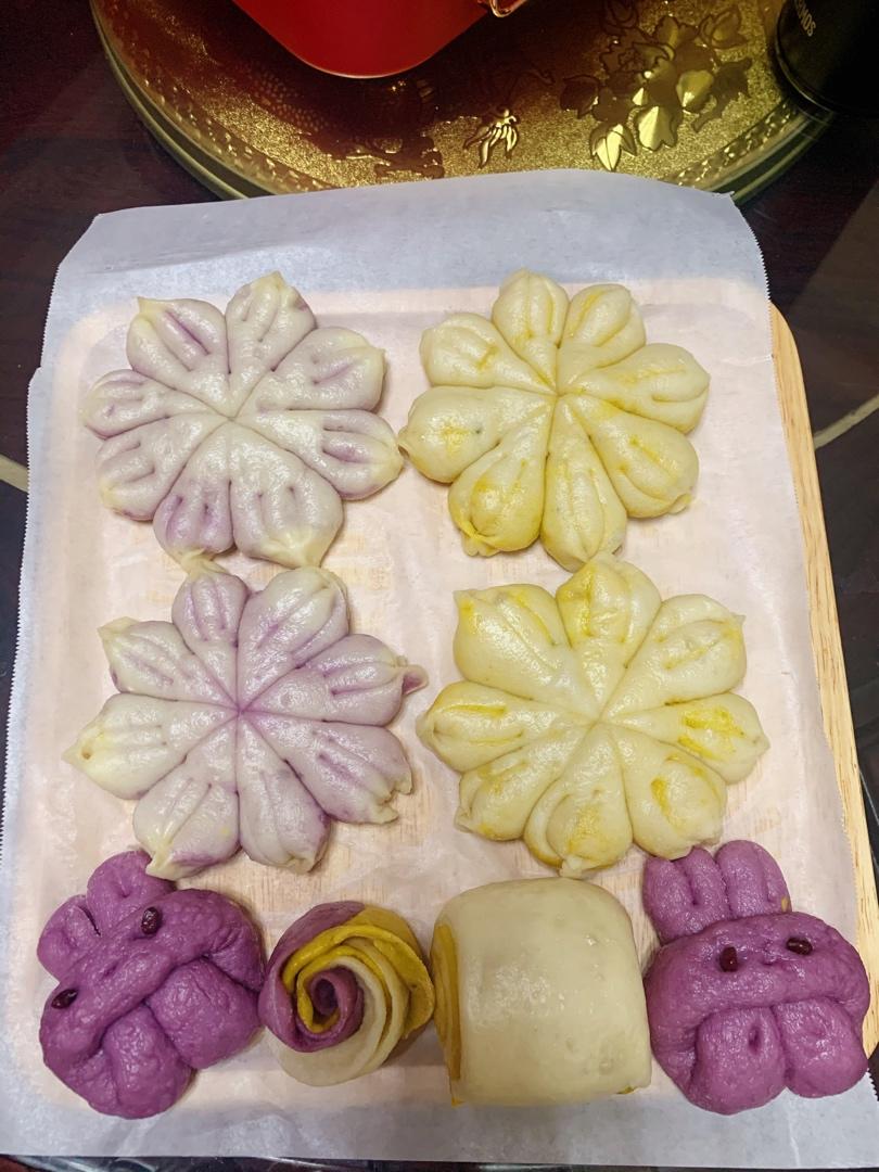 菠菜胡萝卜花样馒头