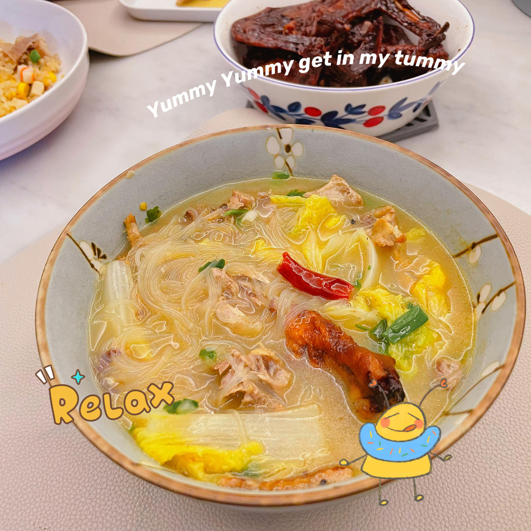 白菜粉丝鸭架汤