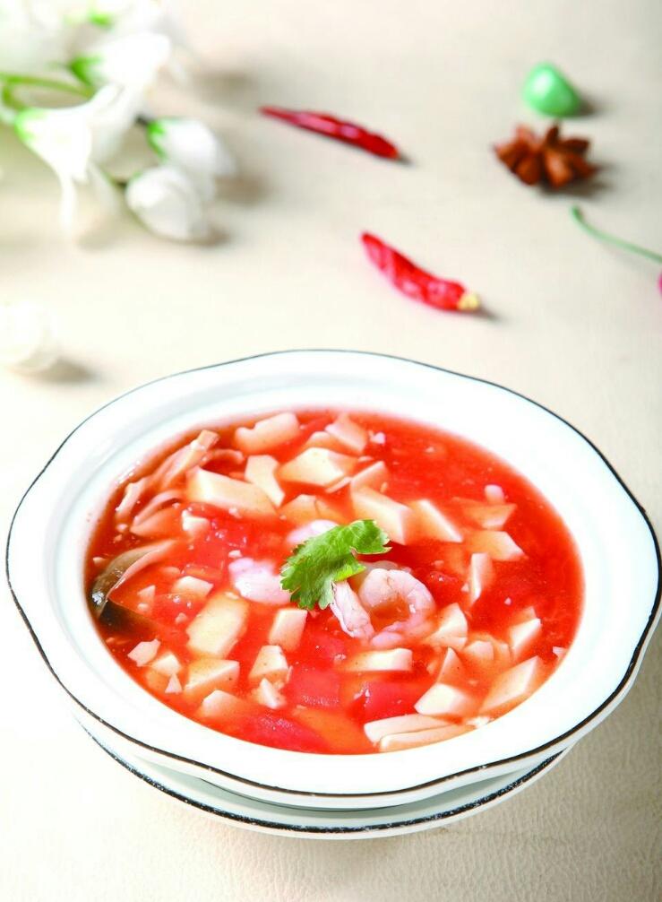 『崇年』师娘·茄汁虾仁豆花汤的做法