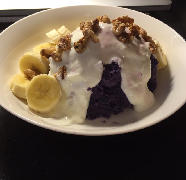 【酸奶果仁紫薯泥】简易甜点 瘦身健胃