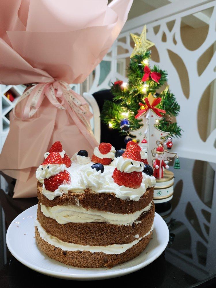 圣诞草莓雪人 红丝绒戚风裸蛋糕