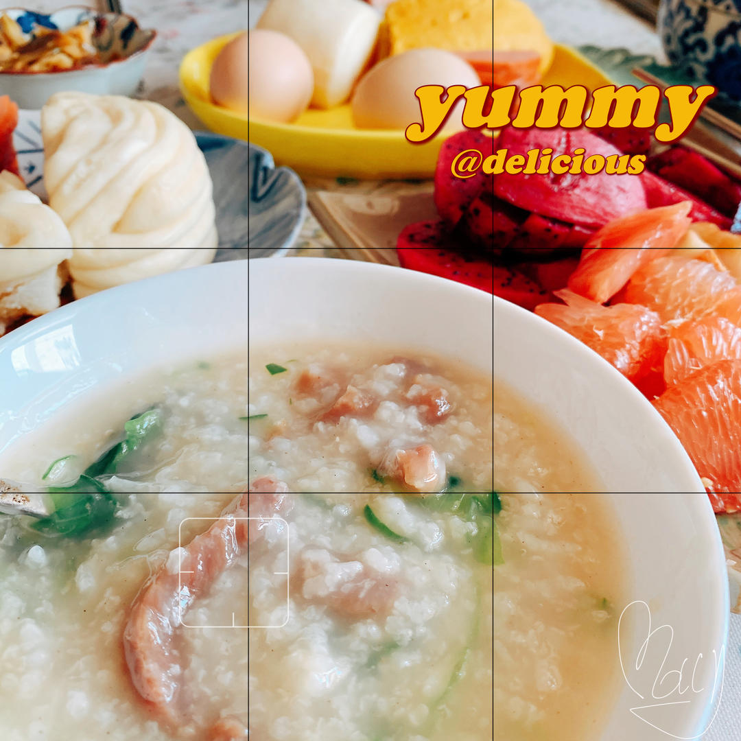 广式生菜丝牛肉粥