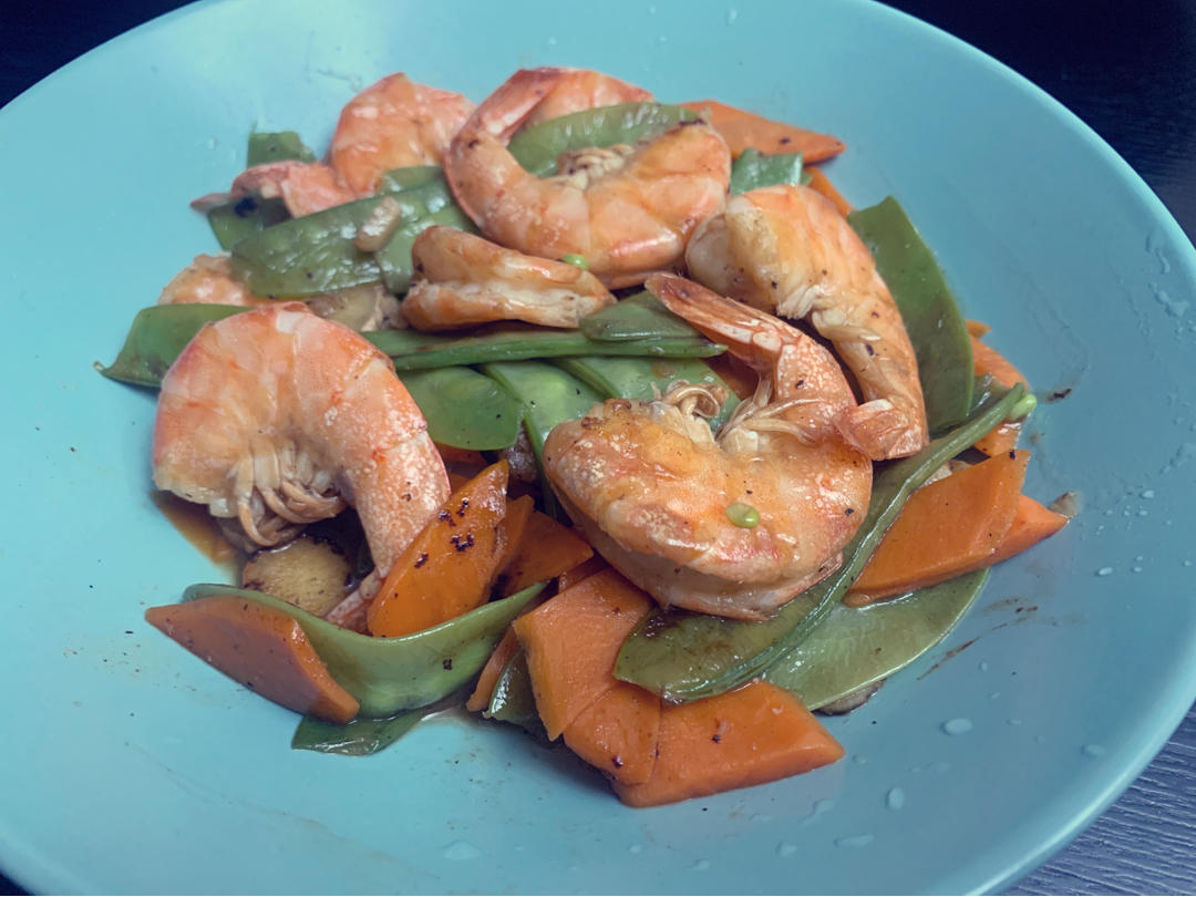 虾仁炒荷兰豆什锦