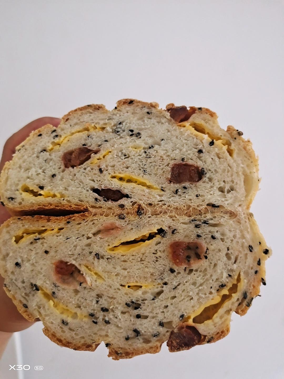 🥖黑芝麻蔓越莓面包｜无油糖无需揉面🉑