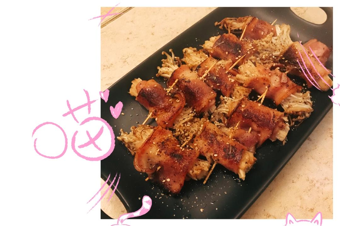 香煎培根金针菇卷