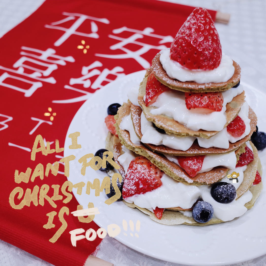 ‼️无需烤箱🌟好吃不胖的圣诞松饼蛋糕🎄