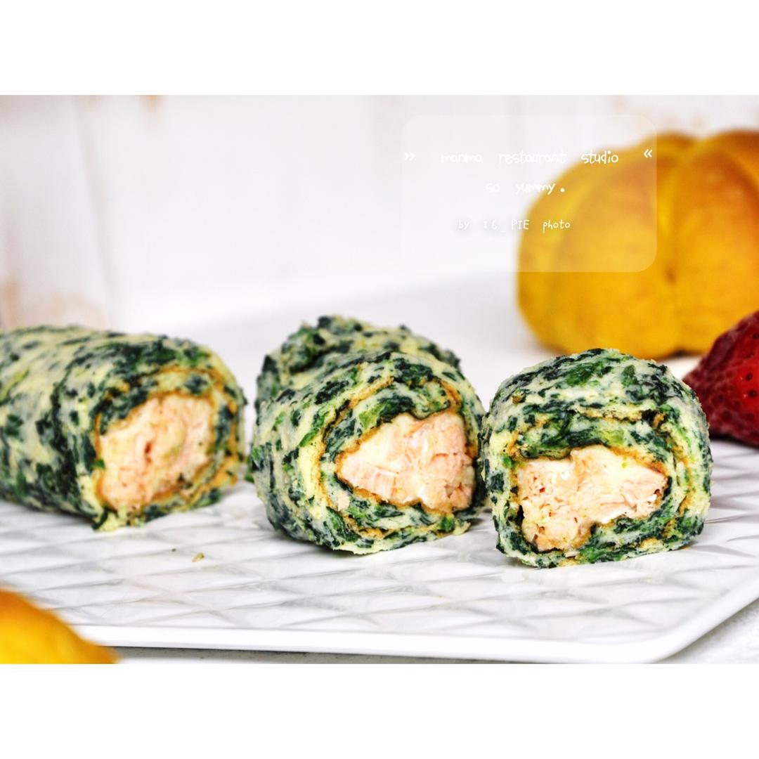 菠菜鸡蛋三文鱼卷