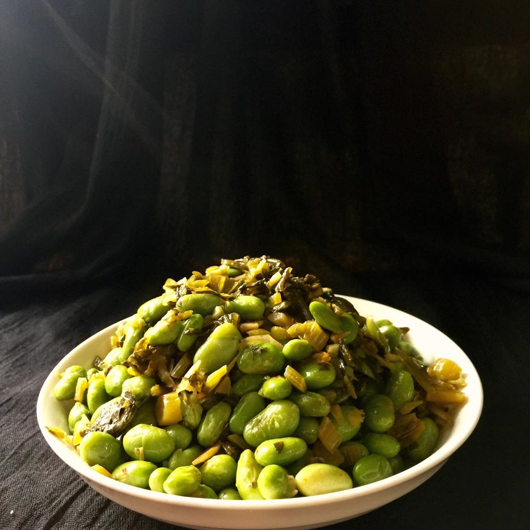 吃馨布改做的咸菜毛豆炒肉丝