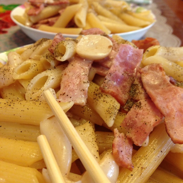 白蘑菇奶油培根意面