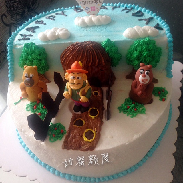 双层熊出没场景8寸蛋糕