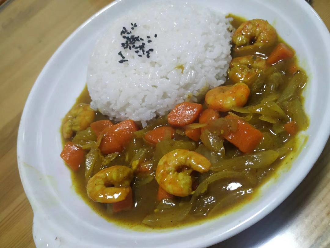 宿舍版咖喱虾滑饭
