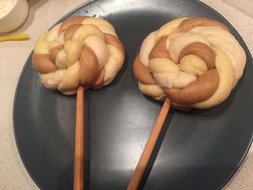 天然果蔬汁彩色棒棒糖馒头