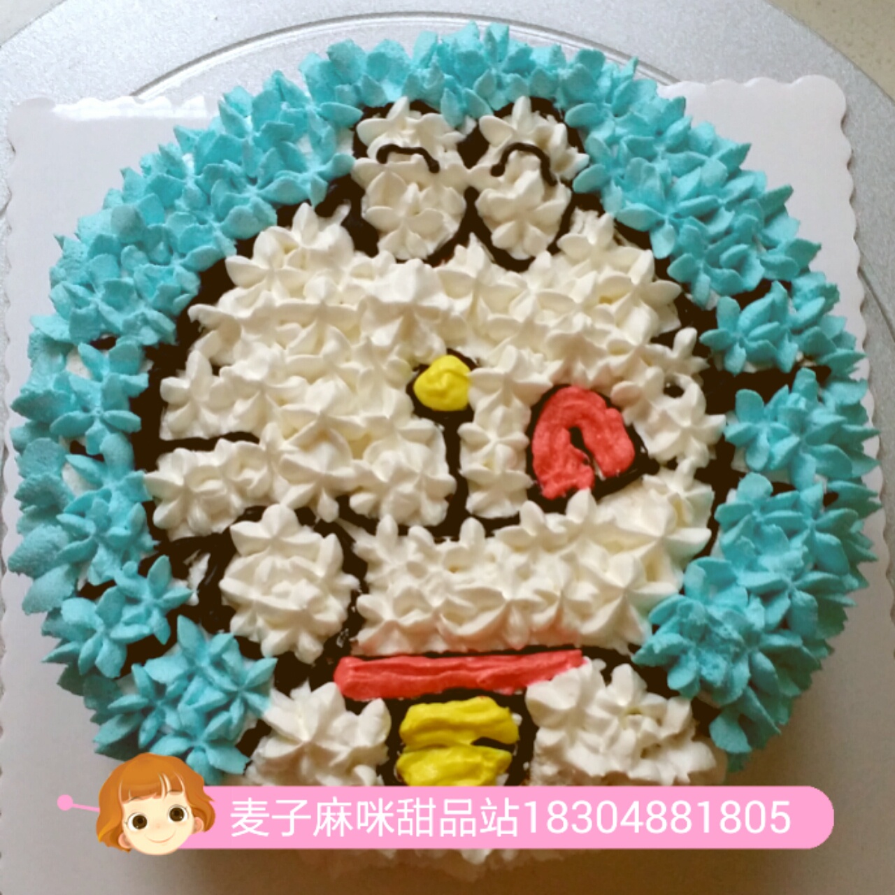 哆啦A梦蓝胖子卡通裱花蛋糕