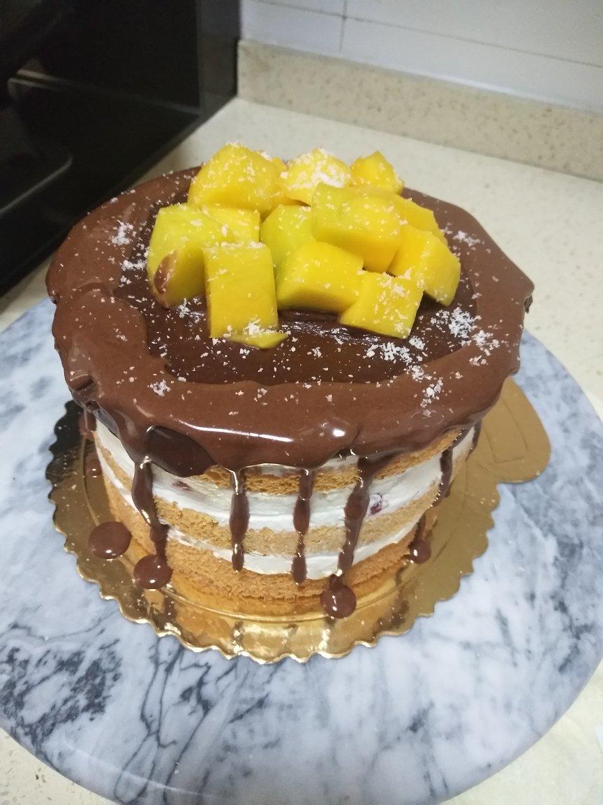 【零失败】不会裱花没关系的水果裸蛋糕 芒果裸蛋糕 完美戚风胚