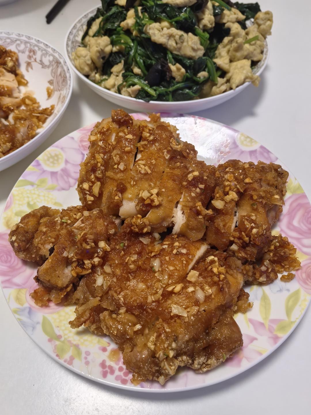 兄妹晚餐，蒜香鸡排