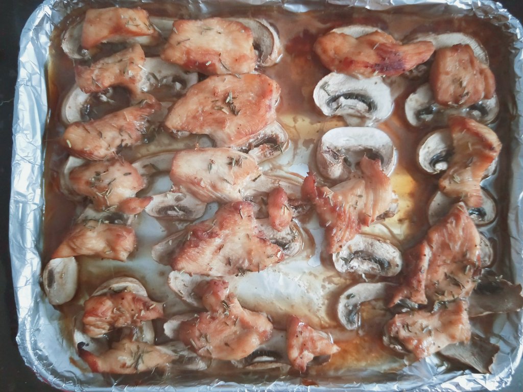 鸡胸肉吃法-无油蘑菇烤鸡胸（快手健身餐）