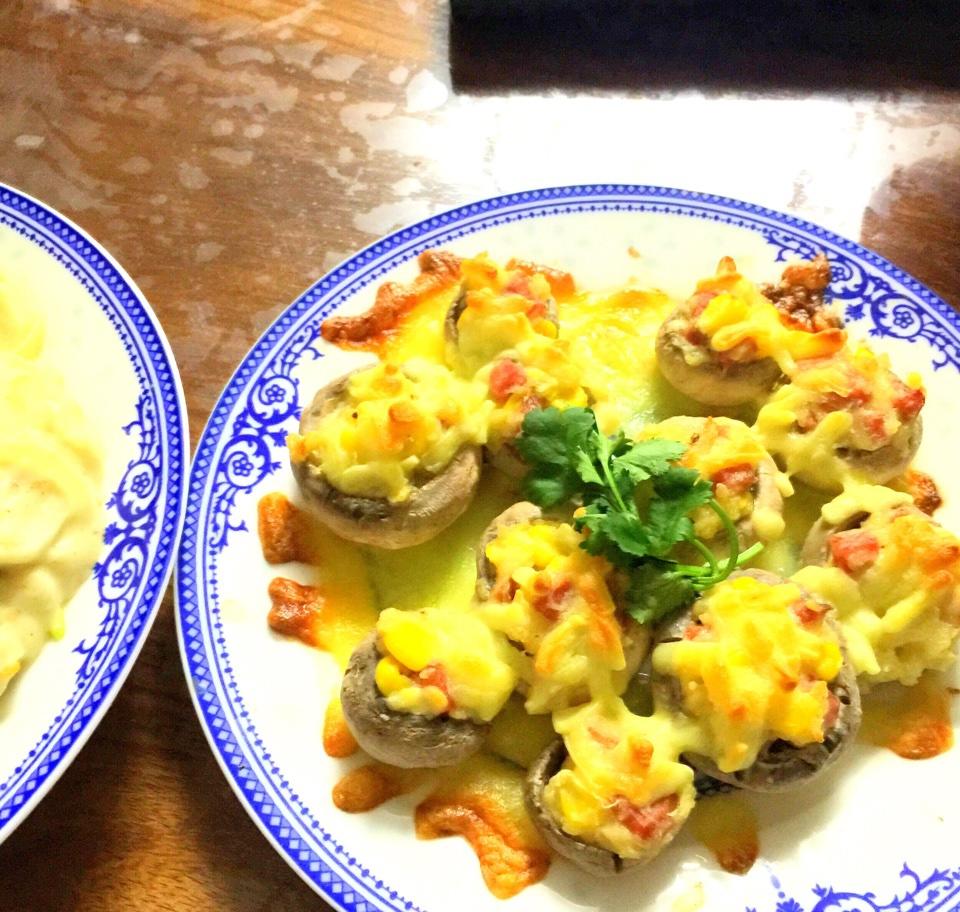 青豆火腿焗口蘑的做法