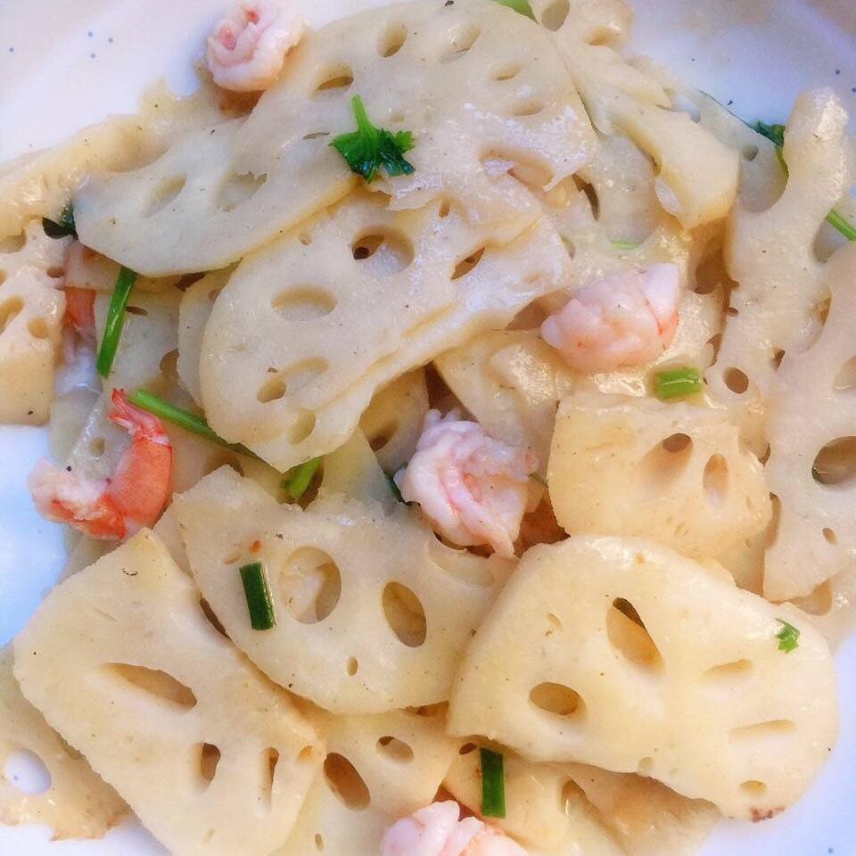 虾肉炒藕片
