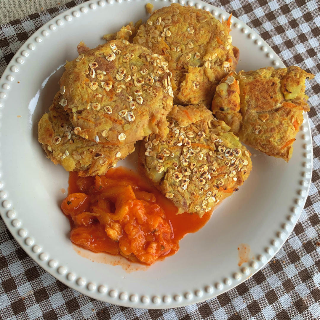 咖喱金枪鱼土豆燕麦小酥饼配芒果甜辣酱【健康主食】