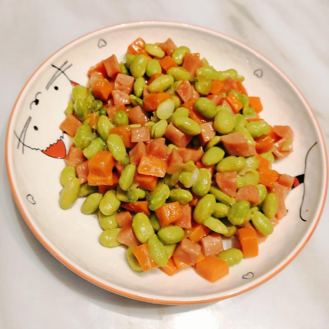 毛豆胡萝卜炒肉丁