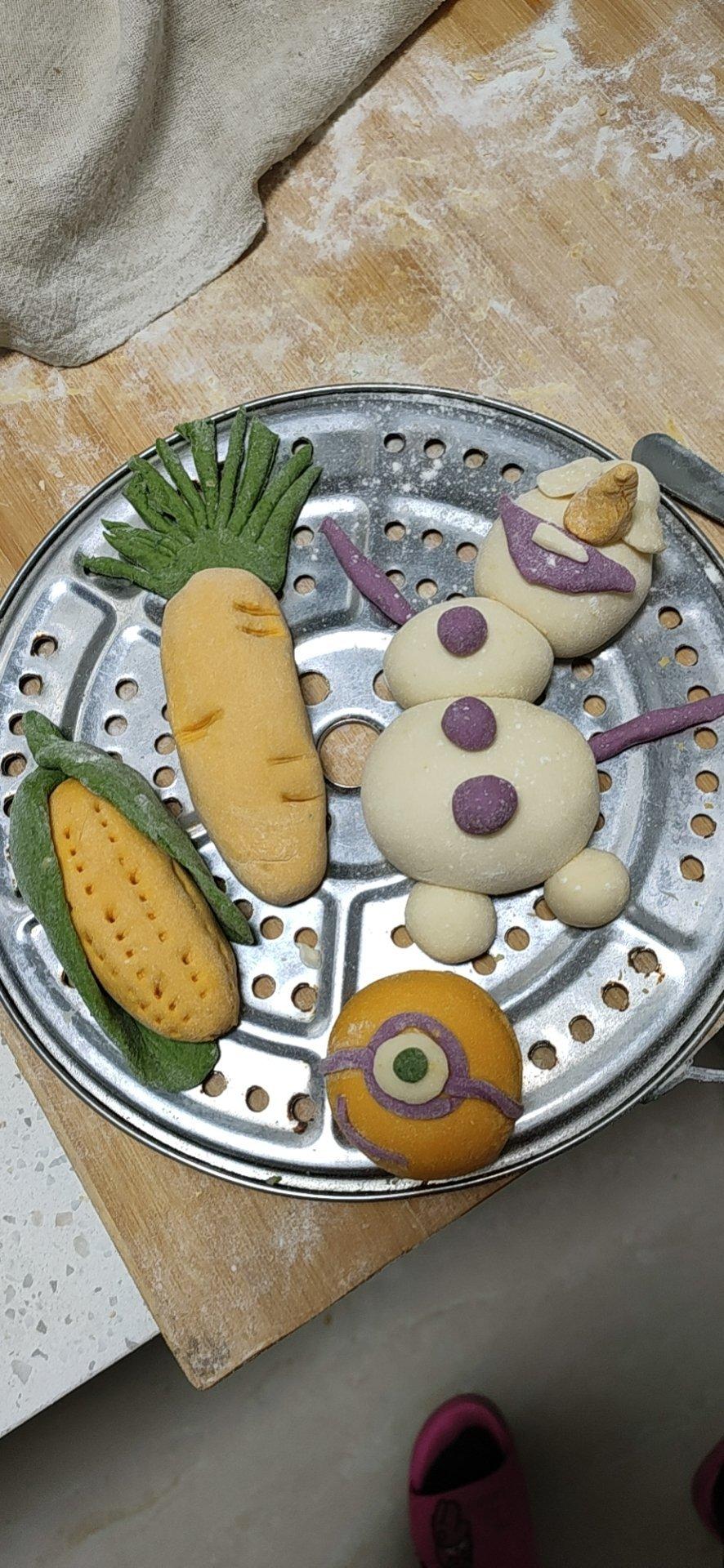 儿童 【原创】小黄人紫薯馅南瓜包子 金豆和糖糖做的【原创】小黄人