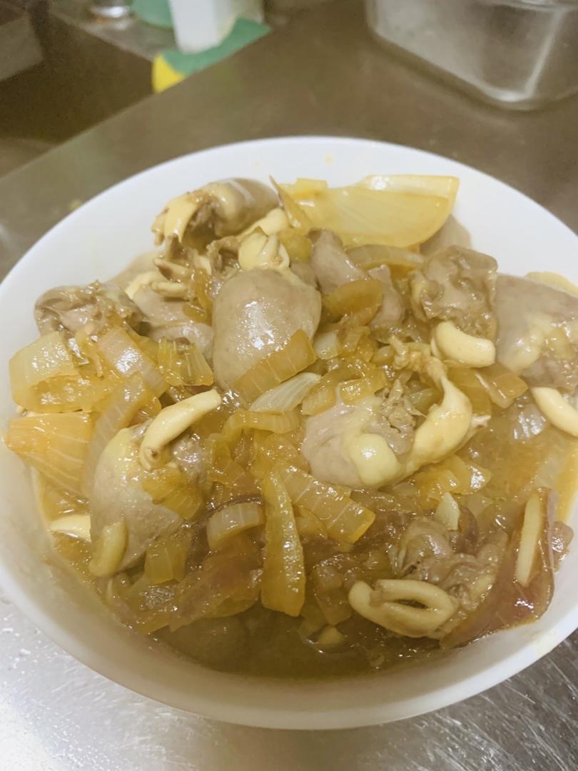 洋葱炒鸡心(附不沾小技巧)