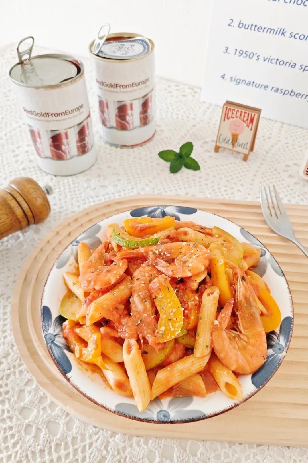 番茄奶油明虾意式宽面